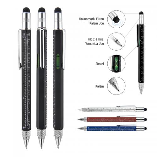 Metal Su Terazili - Tornavidalı Touchpen Kalem